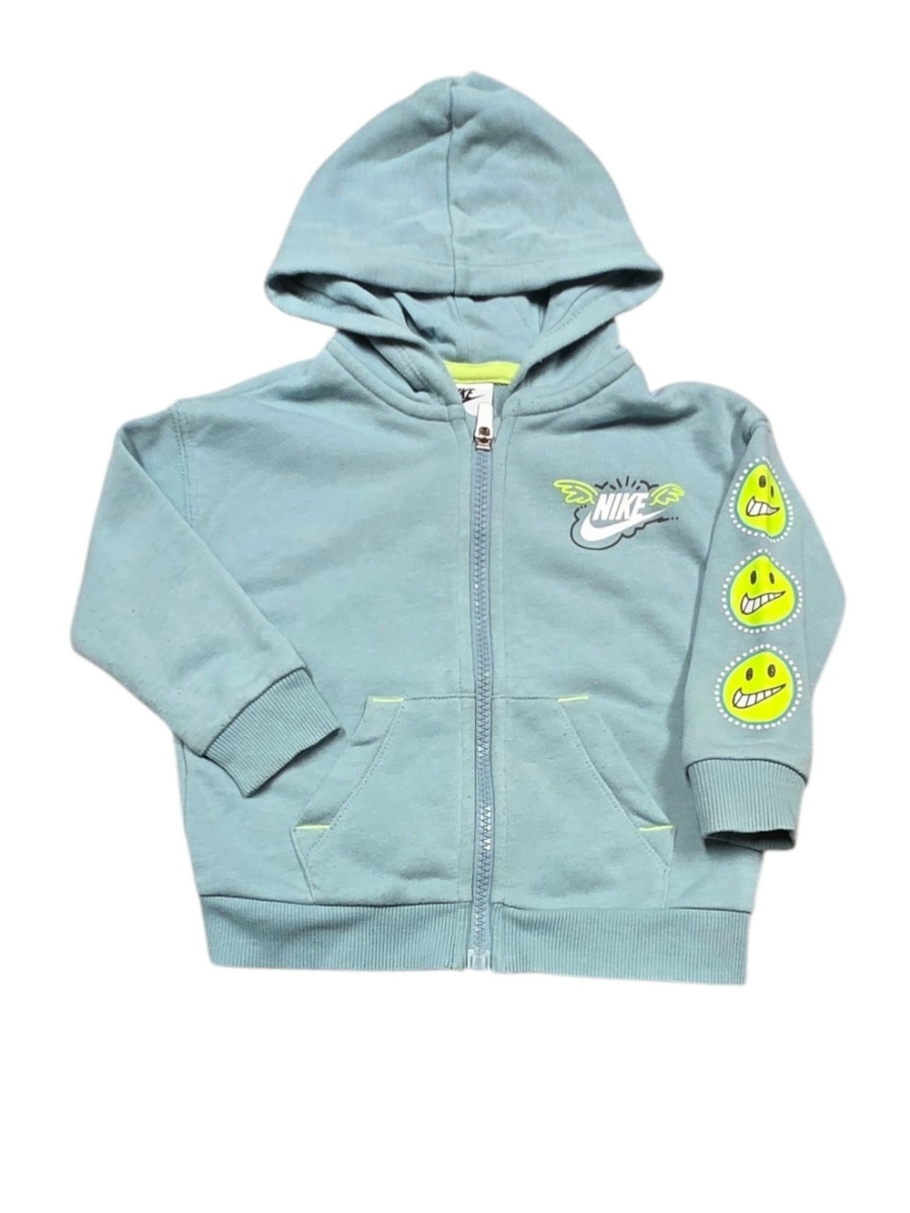 Nike Kids Light Teal Zip Hoodie with Smile Graphics